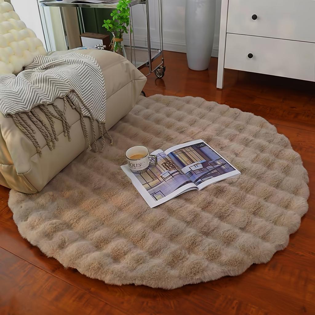 1 Stück runder Luftpolster-Vliesstoff, einfach, flauschig, weich, bequem, leicht zu reinigen, pelzig, warm, süß, dekorativer Teppich für den Innenbereich