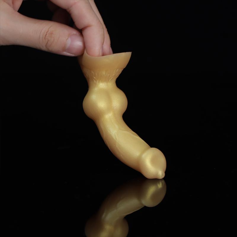 Základní ženská masturbátorka Zlatá mini psí dilda Realistická zvířecí penis Měkký malý vlčí penis Anální sexuální hračky pro ženy 18+