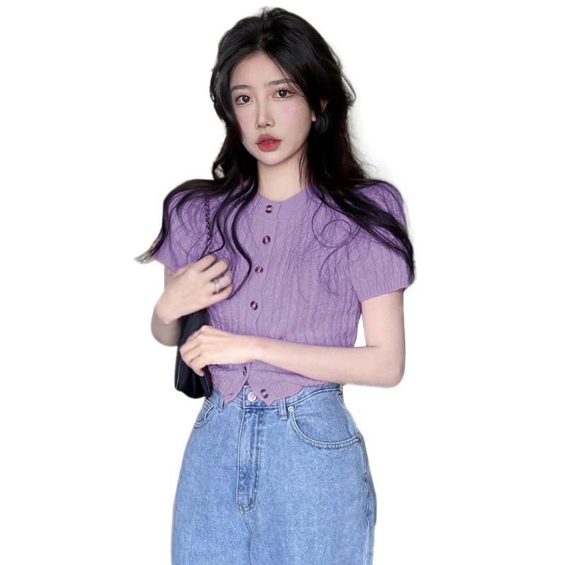 

Женский свитер, вязаный укороченный топ на пуговицах спереди, вязаная блузка, рубашка