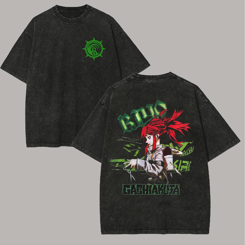 Sommer-Heißverkauf Gachiakuta Gewaschenes Oversized-T-Shirt Herren Anime Y2K Lässiges T-Shirt Strand Rundhals Mode Locker Waschkleidung Hip Hop Kurze Ärmel