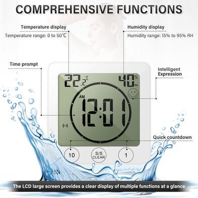 Reloj de Pared Digital para Baño Temporizador de Ducha Impermeable Para Salpicaduras de Agua Pantalla LCD Reloj Temperatura Humedad Reloj Para Sala de Ducha