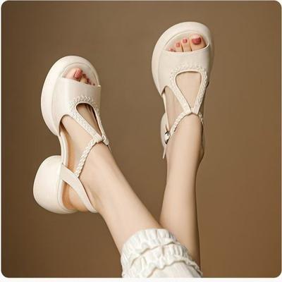6Cm Thick Heel High-end Open-toed Thick-soled Thick-heeled Sandals Women's Soft Leather 2025 New Summer High-heeled Roman Shoes