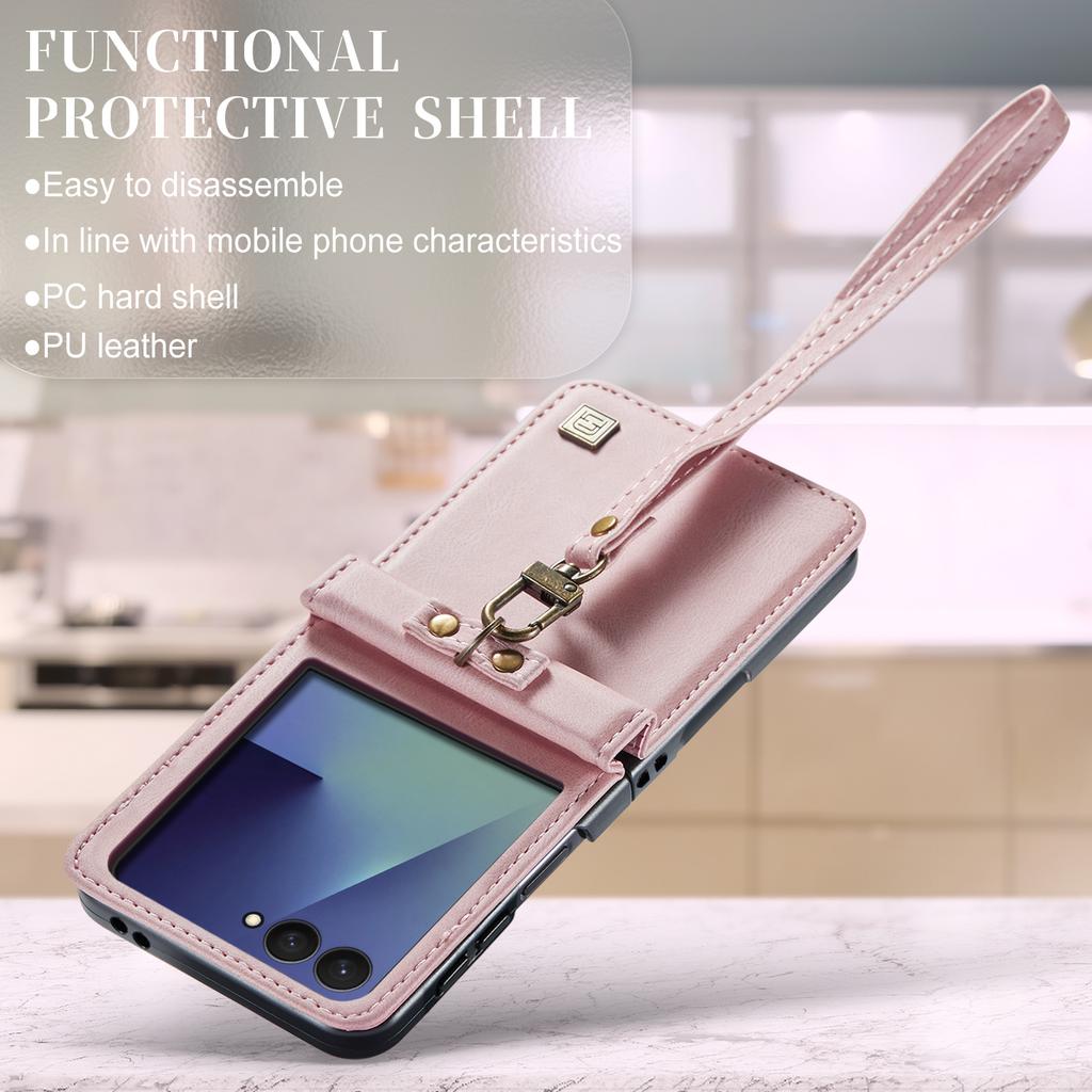 Retro Wrist Strap Leather Phone Case for Samsung Galaxy Z Flip 8 7 FE 6 5 4 Shockproof Comfortable Grip Slim Fit Portable Cover