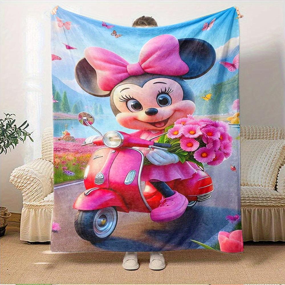 1pc Flannel Minnie Mouse Pink Bow Bouquet Scooter Bedding Throw Blanket Sofa Cover Gift Home Decor Lightweight