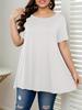 Europejski i Amerykański Damski T-shirt Plus Size Jednolity Kolor Okrągły Dekolt Krótki Rękaw - 2026 Nowy Luźny Model Wyszczuplający