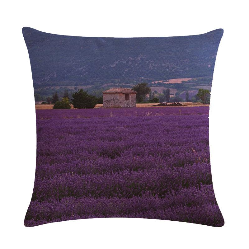 Purple Landscape Lavender Collection Digital Printing Short Plush Pillow Covers For Car Sofa Office Cushion Cover Home Goods