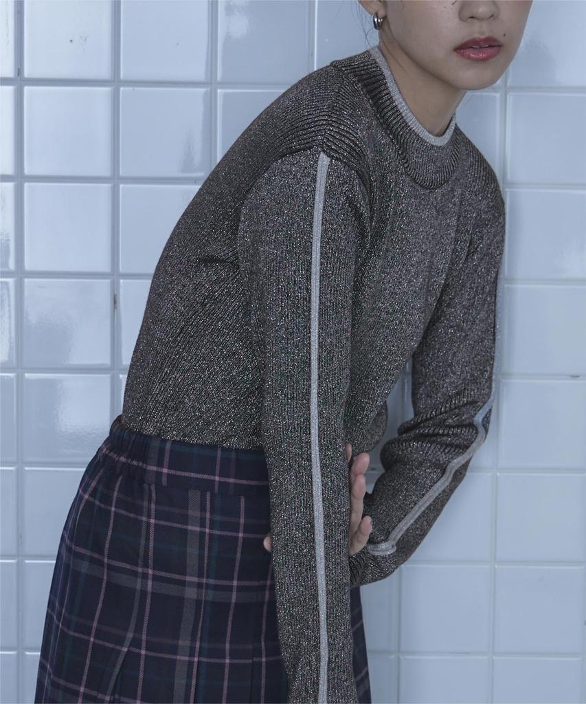 Rib Knit REXT0253 Free Size Black [miette] Color-Striped Lamé Women's