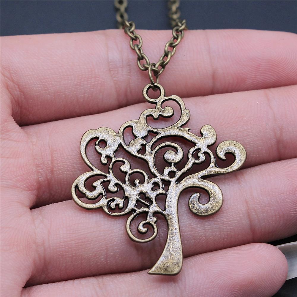 

Antique Silver Color Fashion Tree Pendant Necklace Gift For Women Men Simple Tree Necklace Metal Chain Long Chain Necklace 45cm