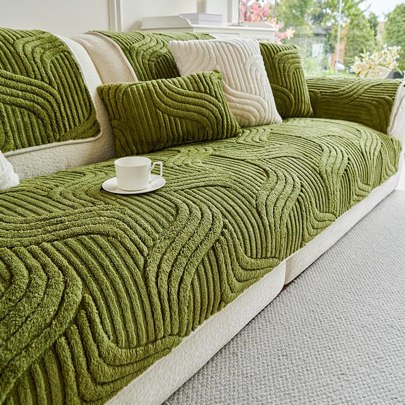 3D Plush Couch Cushion Winter Non Slip Soft Sofa Blanket Solid Color Thickened Anti Cat Scratch Sofa Mat Sofa Protective Cover