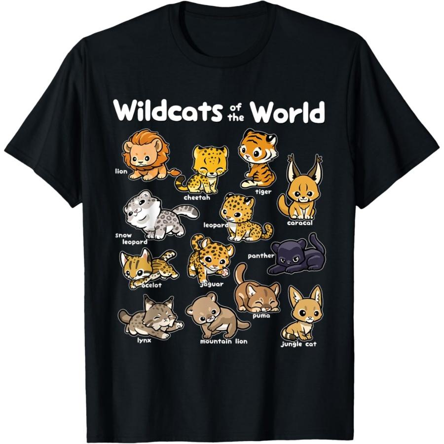 Wild Cats Shirt Cute Wildcats of The World Lion, Tiger, Lynx T-Shirt XXXXXL чёрный