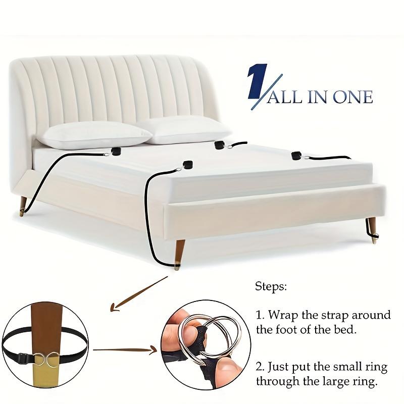 5pcs Set BDSM Bed Bondage Erotic Product, Steel Ring Handcuffs Ankle Cuffs Kit With Eye Mask, Flirting Feather, Leather Slap, Around Any Furniture, Be