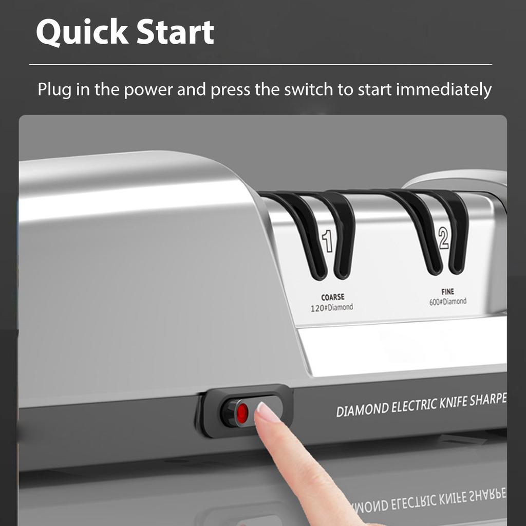 2 Stage Electric Knife Sharpener 20 Degree Straight Edge for Kitchen Knife Sharpening and Polishing