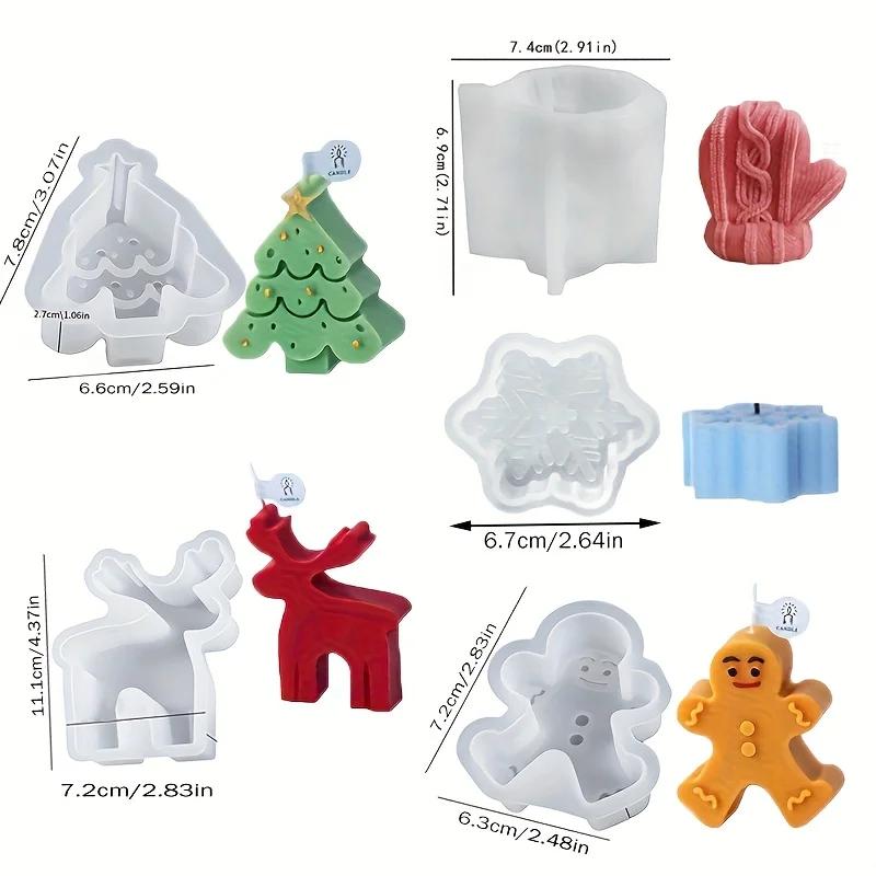 A Top quality 3Pcs Christmas Tree + Elk + Smiling Gingerbread Man Silicone Mold Set Design Suitable for DIY Candles Soap Plaster