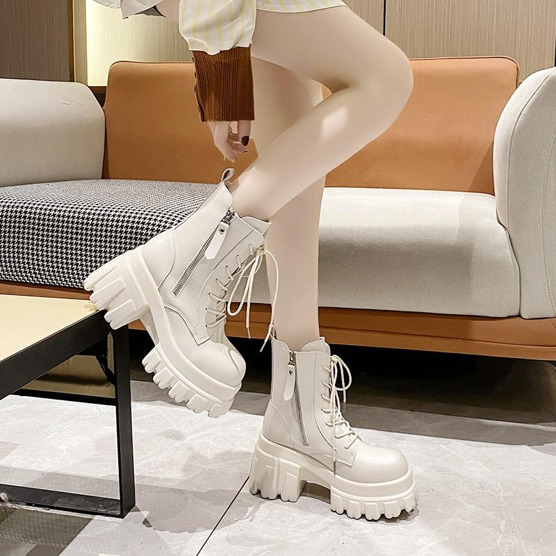 Fashion Shoes Fashion Boots Woman Winter Footwear Boots-Women Punk Lolita 9CM Autumn Ladies Rock Ankle Increased Internal White Ankle