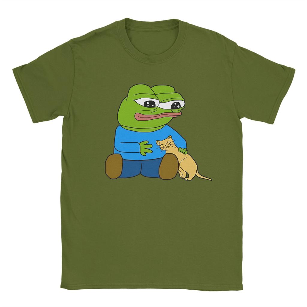 Men T-Shirt Pepes With Cat Novelty Cotton Tee Shirt Short Sleeve  T Shirts Crew Neck Clothing Printing