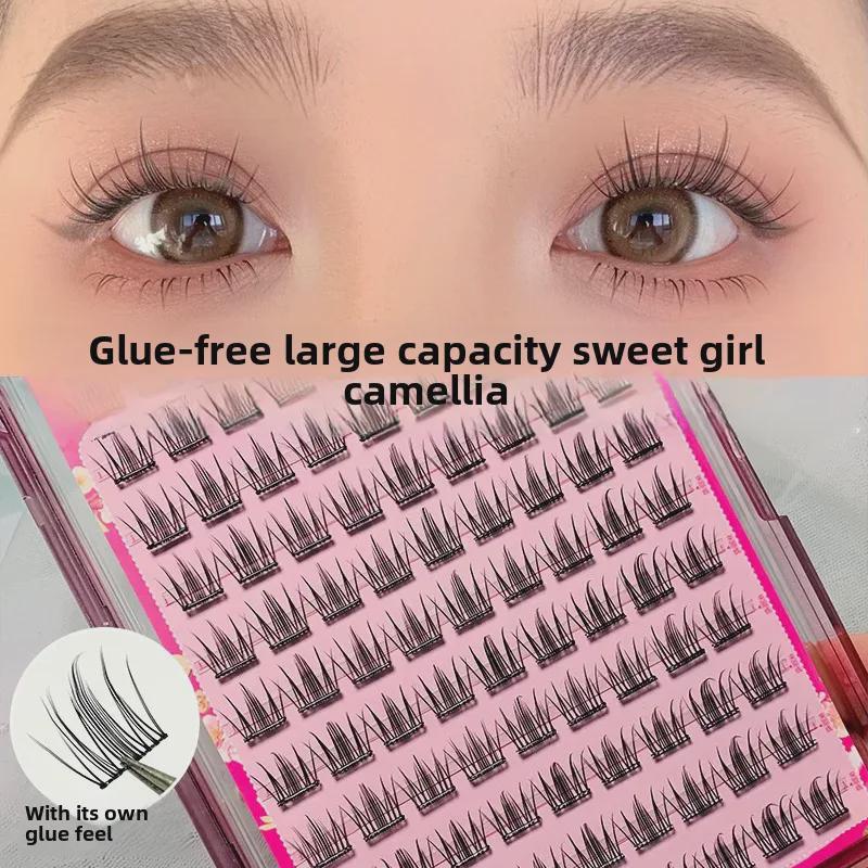 Mengji Shangpin Camellia False Eyelashes: Glue-Free, Self-Adhesive, Large Capacity, Natural-Looking Single Cluster Lashes
