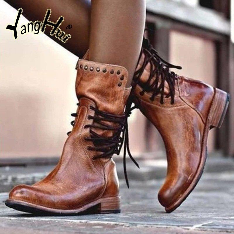 Móda 2024 Britský styl Podpatek Motorkářské boty Šněrování Zip Nepravidelné Nýty Doplňky Gotický styl Platformové boty pro ženy Zima