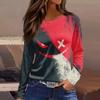 Women's Halloween Print Long Sleeve Top with Round Neck and Hem Slit for Casual Party Wear