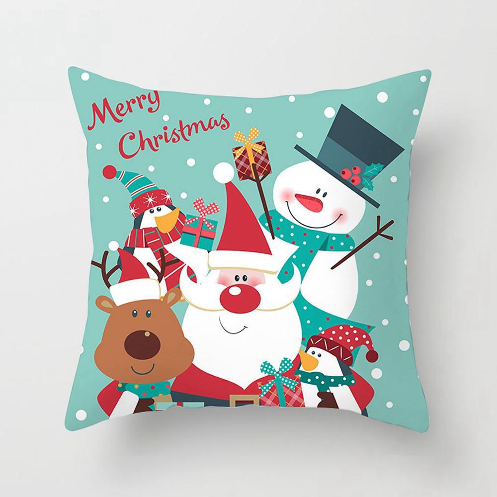 Weihnachtsdekorationen Kissenbezug mit Weihnachtsmann-Druck für Zuhause Wohnzimmer Sofadekoration quadratischer Polyester-Kissenbezug