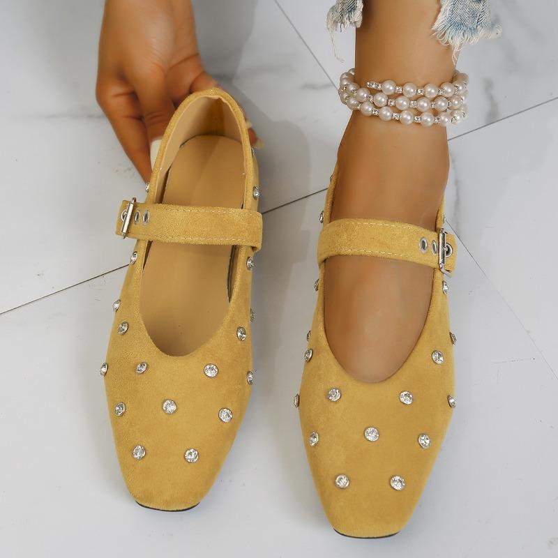 Fashion Super Soft Rhinestone Strap Mary Jane Single Shoes Spring and Summer New Flat Gentle Temperament Versatile Flat Shoes