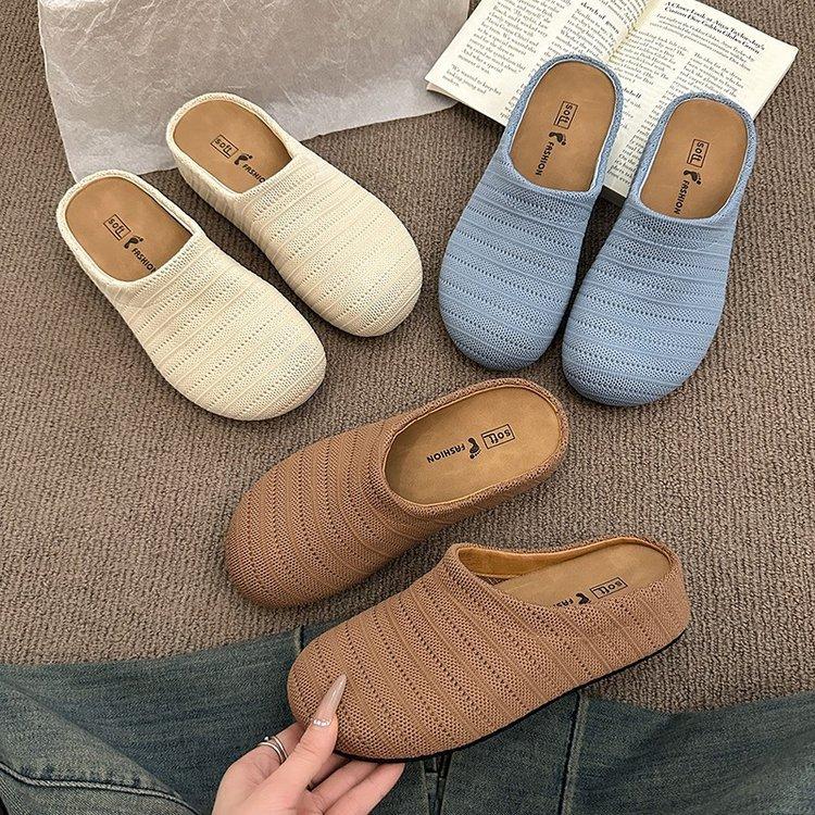 

Thick-soled outer slippers, new lazy one-pedal bag head and half slippers, women 35 синій