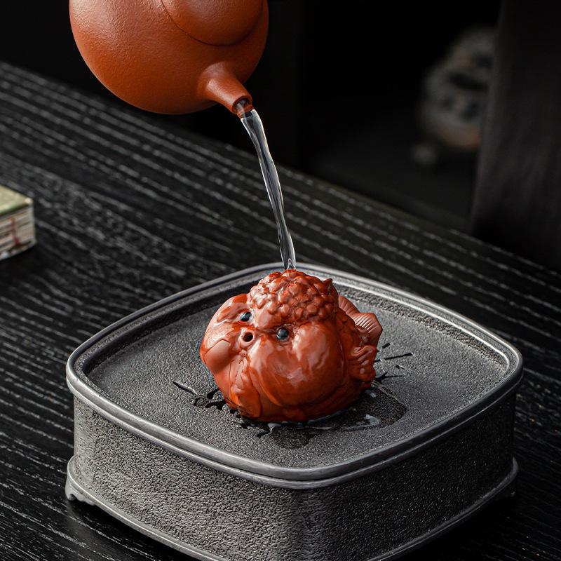 1 Pieza Accesorios para Juego de Té Arcilla Púrpura Barro Rojo Pez Burbuja Mascota de Té Se Puede Criar Peces Pequeños Que Escupen Burbujas Adornos de Mesa de Té