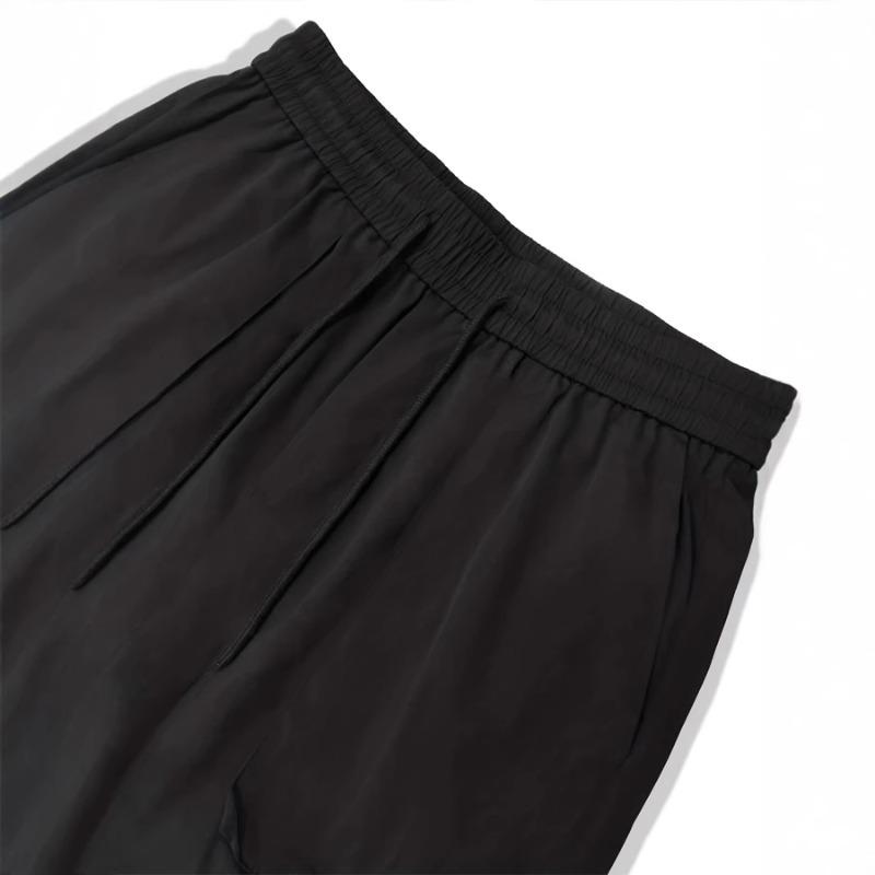 Grote Mannen Zwarte Cargo Shorts Elastische Taille Trekkoord 3/4 Lengte Broek