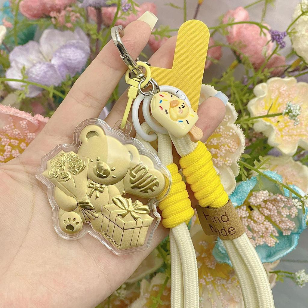 Creative 999 Pure Gold Rose Bear Phone Lanyard - Cute Gift Pendant for Driving Traffic