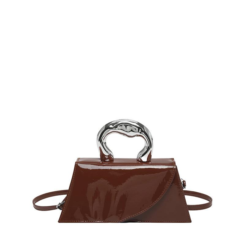 Multi Color Patent Leather Mini Top Handle Bag For Women Retro Crossbody Bag With Wavy Metal Handle For Daily Party Wedding
