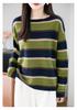 Women's Retro Striped Wool Base Layer Sweater - Loose Fit, Round Neck Knit with Long Sleeves
