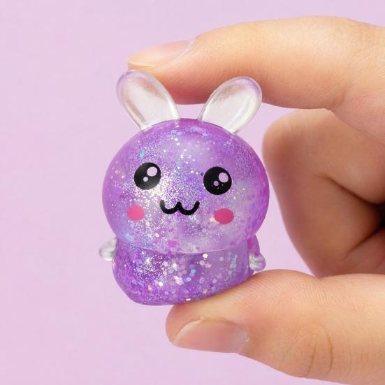 Bunny Stress Toy 2Pcs Glitter Rabbit Relief Toy Stretchy Clear Squeeze Pinch Animal Shape Fidget Party Favors for Kids Adults