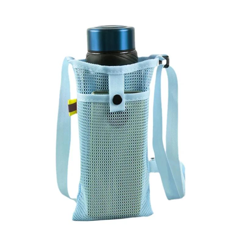 Water Bottle Mesh Cup Pouch Shoulder Carrier Mug Holder Bag Portable Mobile Phone Carry Bag for Outdoor Sports Camping