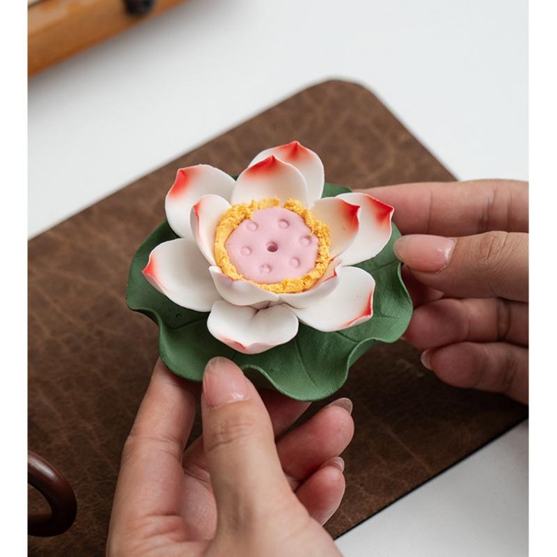 Keramisch Handwerk Handgemaakt Lotus Aroma Houder Wierookbrander Kunstbloem Waterlelie Decoratieve Beeldjes Huisdecoratie