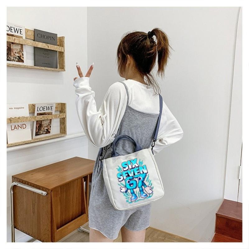 Steal Brainrot Canvas Shoulder Bag Six Seven Cartoon Pattern Print Crossbody Boys Girls Fashion Large Capacity Handbag A 67 Kid Friendly Entertaining