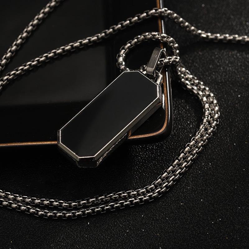 Men's Black Titanium Steel Long Bar Pendant Necklace - Hip Hop Fashion Statement Accessories