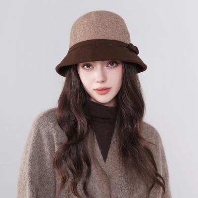 Cappello di Lana Stile Hepburn da Donna per Autunno e Inverno Nuovo Cappello a Campana Retro Francese con Fiocco Elegante Caldo Cappello da Pescatore