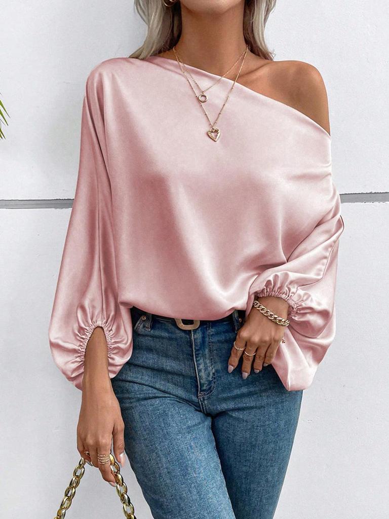Women's 2025 Winter Off-the-Shoulder Satin Asymmetrical Top