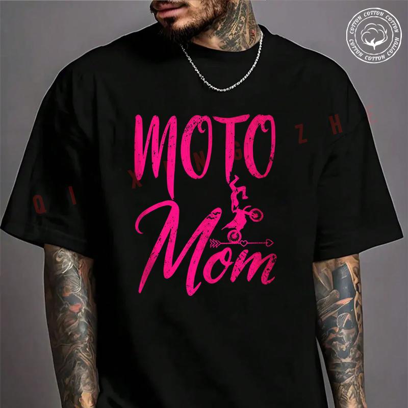 Dirt Bike Mother Motocross Mum Racing Biker Mothers Moto Mom T-Shirt Men's Cotton Summer Casual