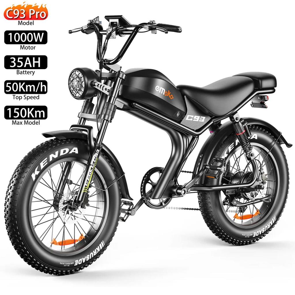 Elektrische Fiets Emoko C93 Pro 20" 48V 35AH Volwassen E-bike 1000W Motor Volledige Vering Max. Bereik 150Km 7 Versnellingen Max. Belasting 150Kg Zwart