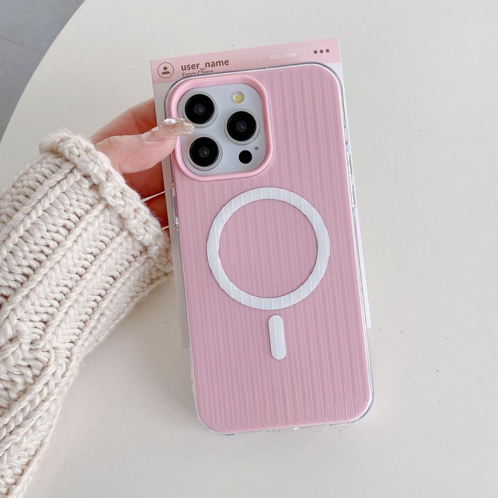 Magnetic stripe 2-in-1 suitable for iPhone17Pro max Apple 16 mobile phone case 15/14 simple candy color