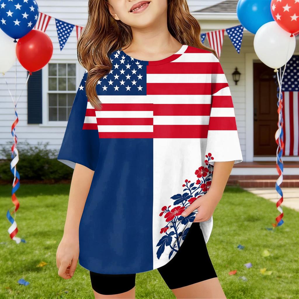 Kids Independence Day Print Round Neck Short Sleeve Casual T-shirt