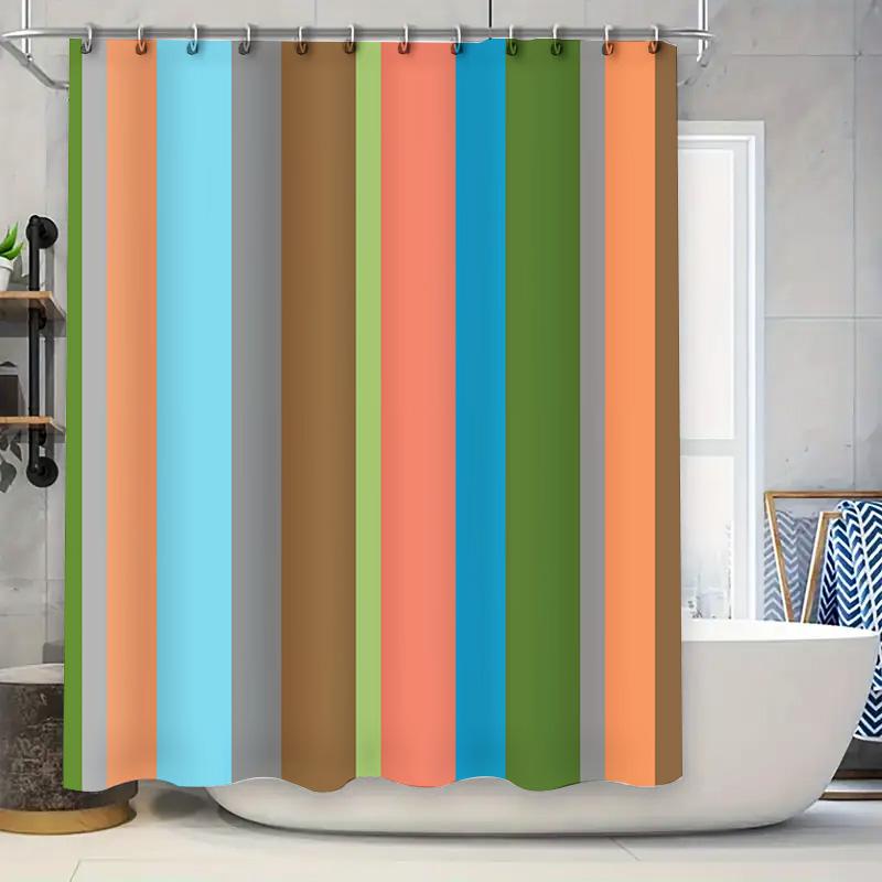 Brightly Colored Shower Curtain for Bathroom Decor Vivid Multicolor Waterproof Fabric Rod Pocket Hooks Set