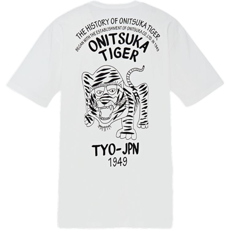 Onitsuka Tiger Graphic Tee Round Neck Short Sleeve Slim Fit Fashion Trendy Printed T-Shirt Unisex tops White 2183B620-100