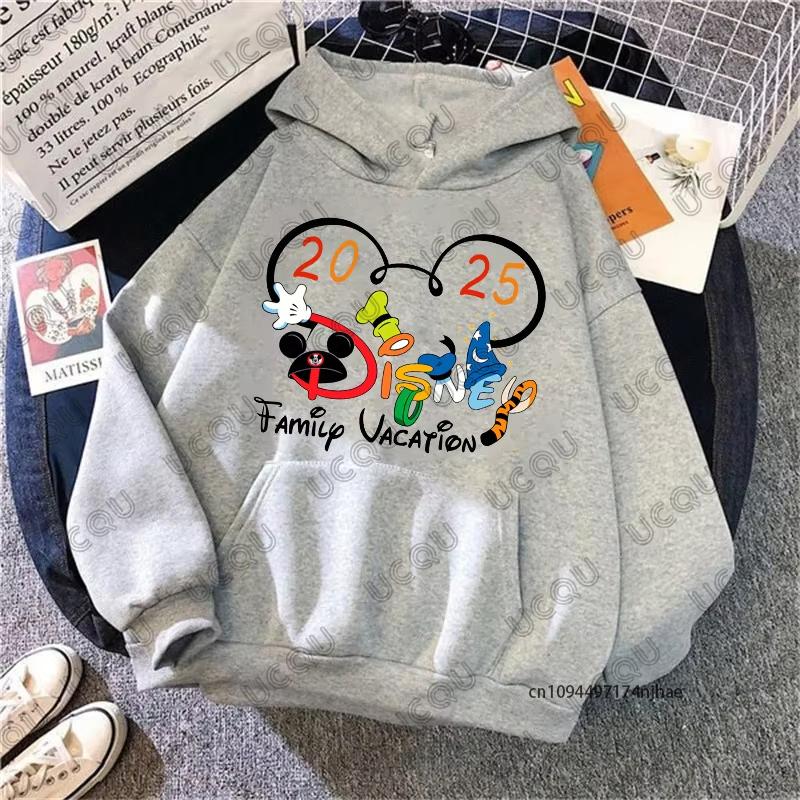 MINISO Disney Family Vacation Print Women Hoodies Trend Disneyland Travel 2025 Autumn Pullover Casual Sweatshirt Couples Tops