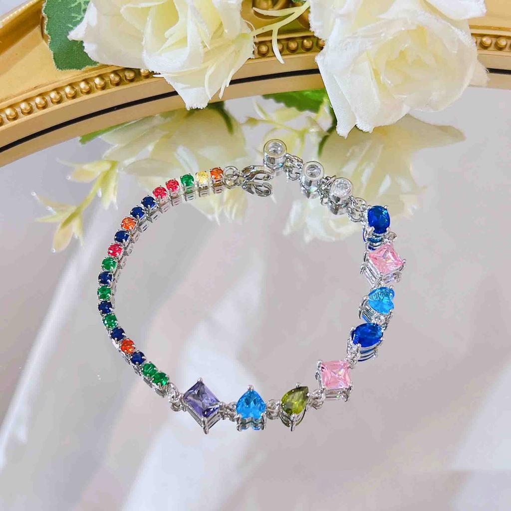 Star Full Colored Candy Bracelet Female, Luxury High-End Splicing Y-Shaped Neck Chain, Thin Colored Gem Necklace