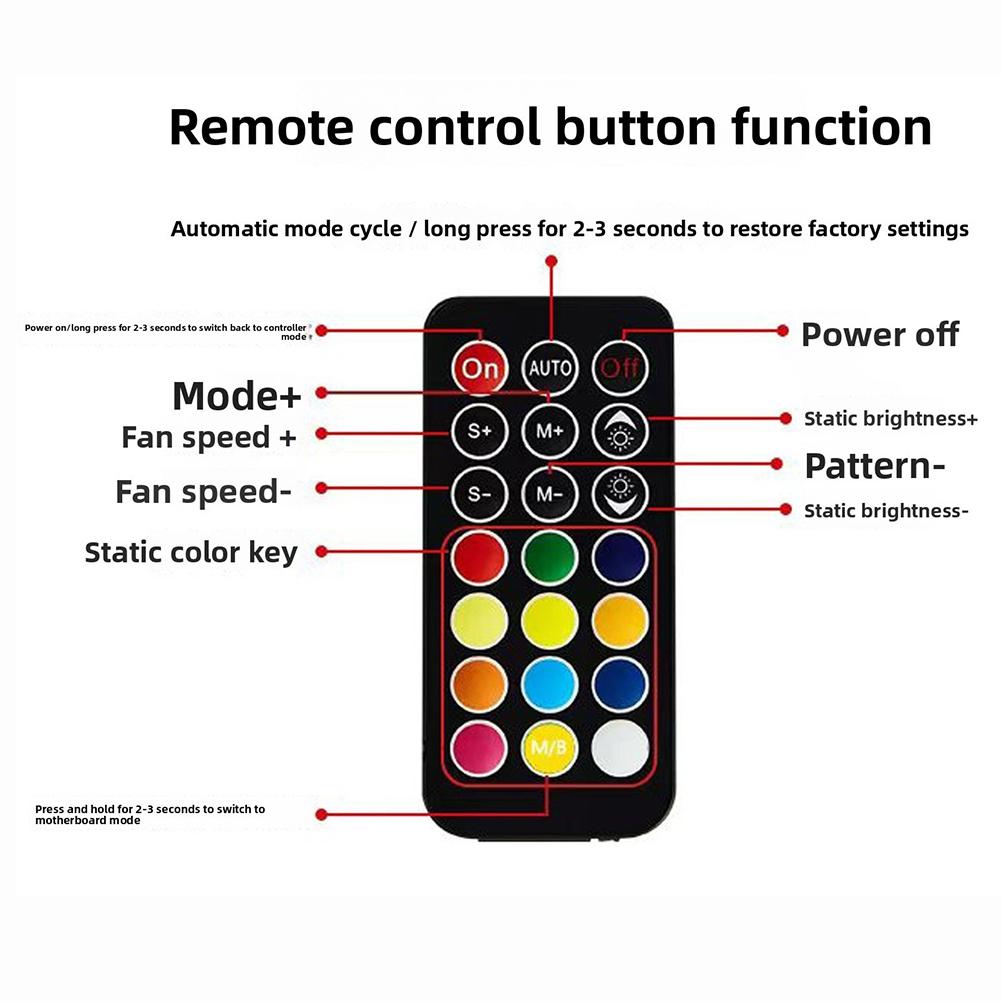 Computer Case Fan RGB Hub With 6-pin Interface And 10+2 Wireless Remote Control Supports 365Remote Control Lighting Effect Modes