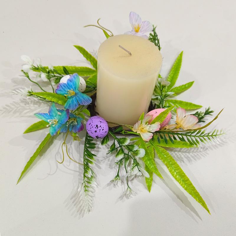 

Easter Egg Flower Wreath Artificial Flowers Butterfly Candlestick Wreaths Garland Candle Holder Ring Table Home Party Decoration