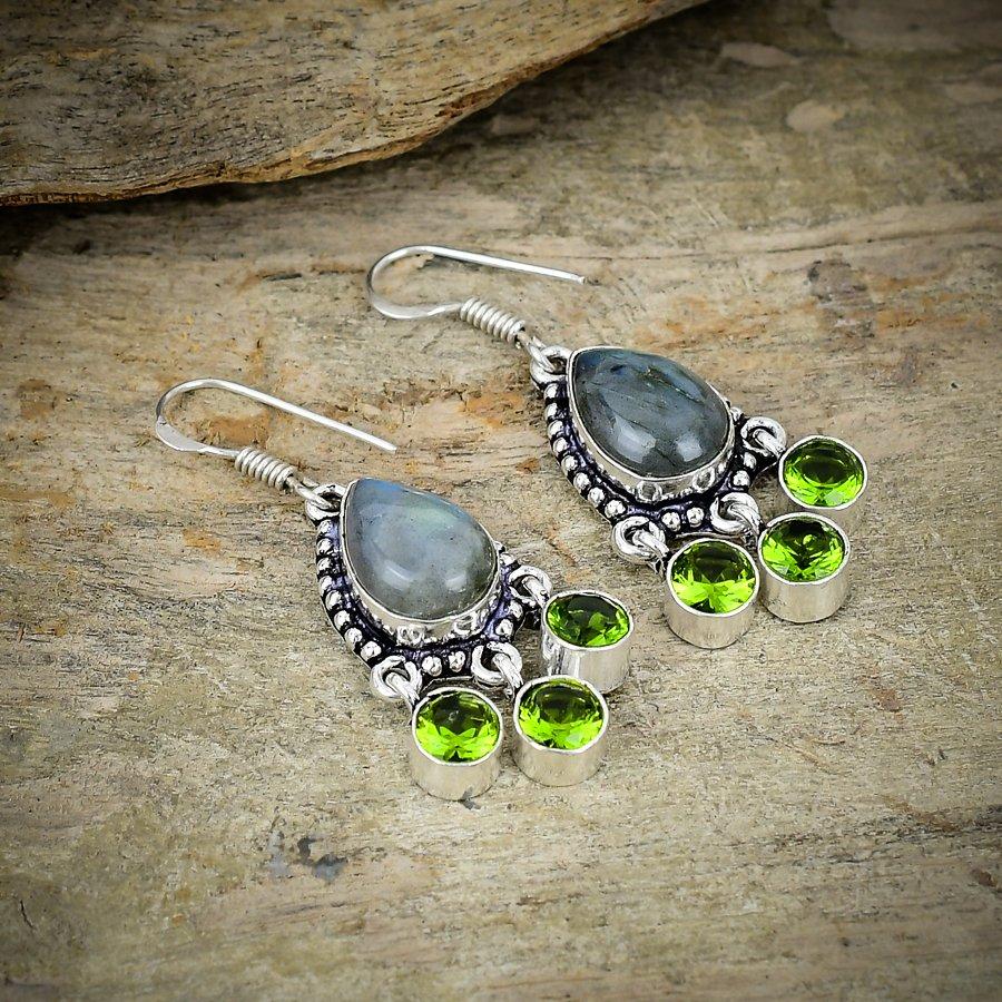

Labradorite, Peridot Gemstone 925 Sterling Silver Jewelry Earring 1.69 M-234
