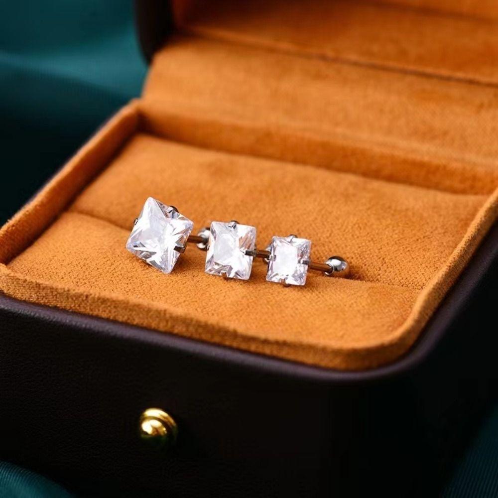 Geometirc Shiny Elegant Zircon Earrings Square Stud Earrings Women Jewelry Korean Style Earrings