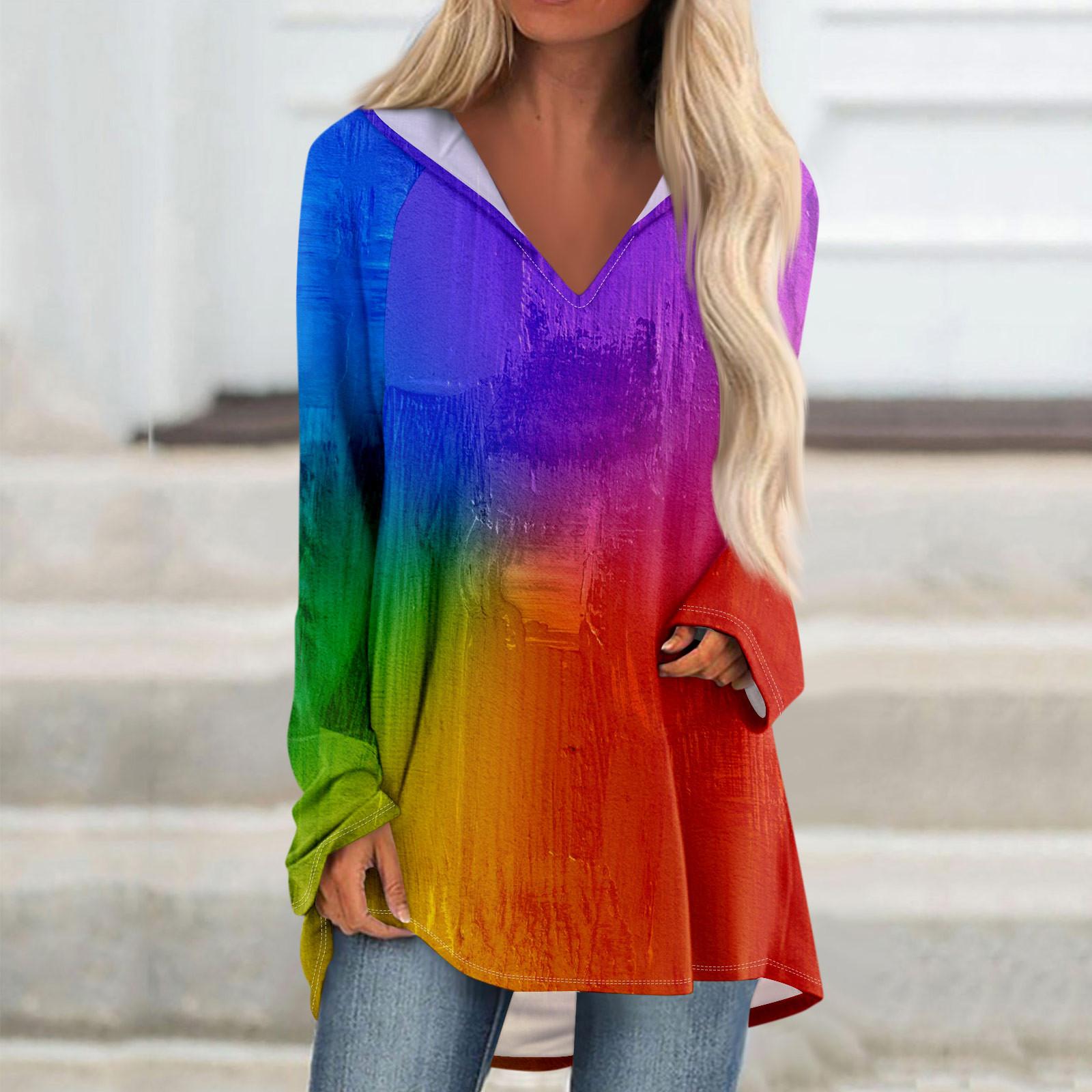 Женские свободные топы с V-образным вырезом и капюшоном с длинными рукавами — фото 3